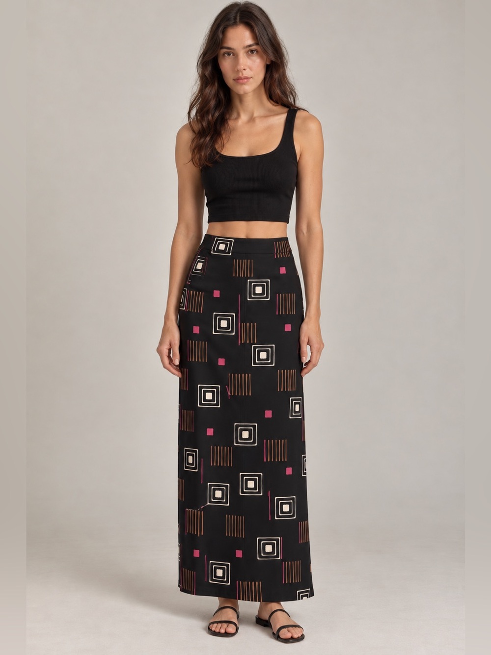 Vintage Mod Geometric PrintColumn Maxi Skirt—Small